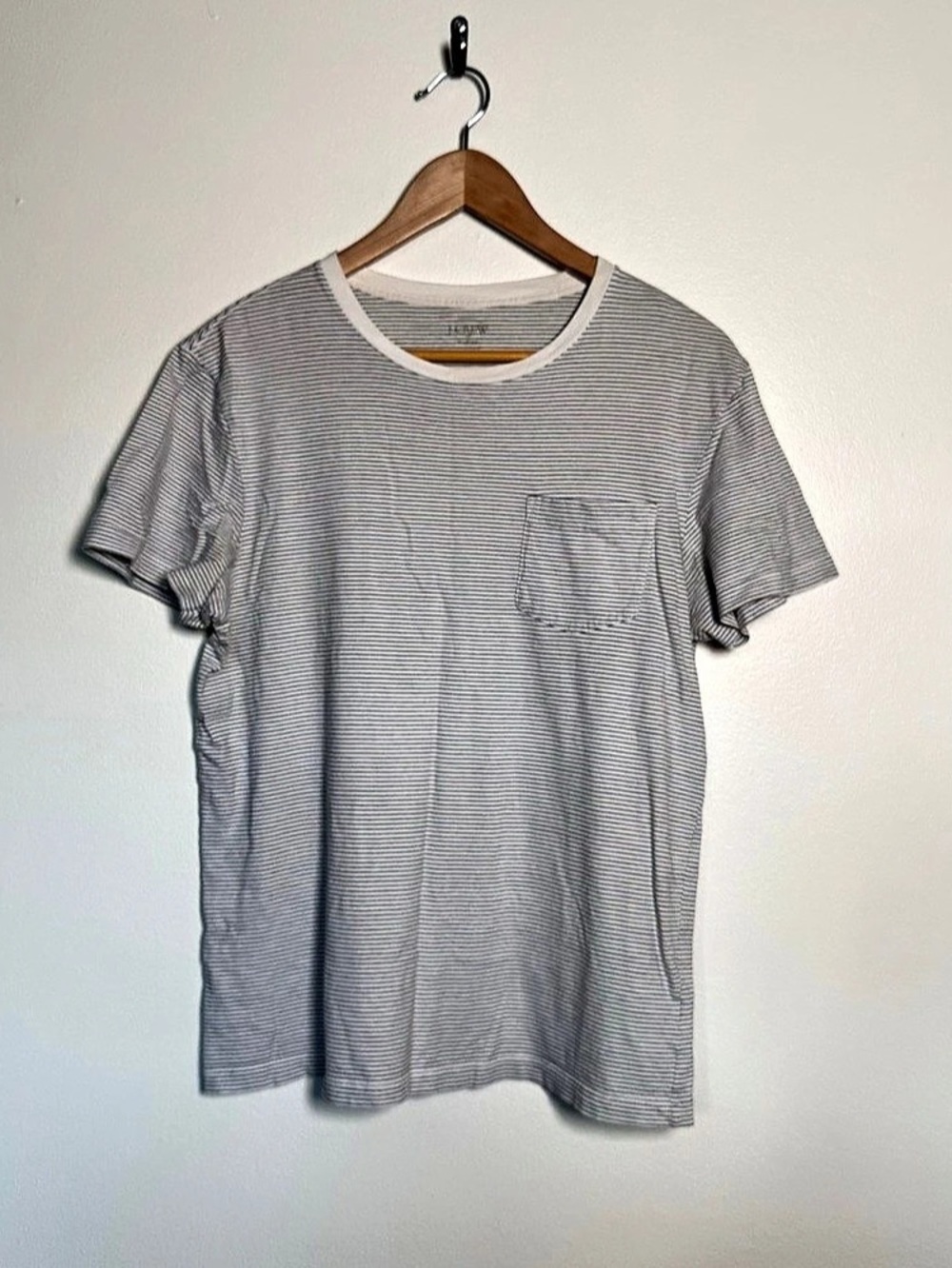 J.CREW Slub Jersey Pocket T-Shirt in Stripe, White & Black, Medium
